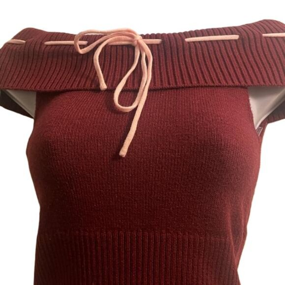 Charlotte Russe Burgundy Knit Off the Shoulder Top, Small - Picture 3 of 4